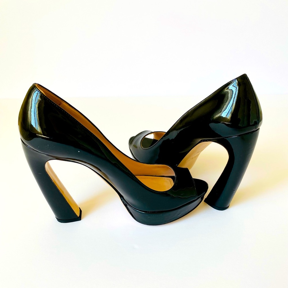 Miu Miu Black Patent Leather Peep Toe Heels